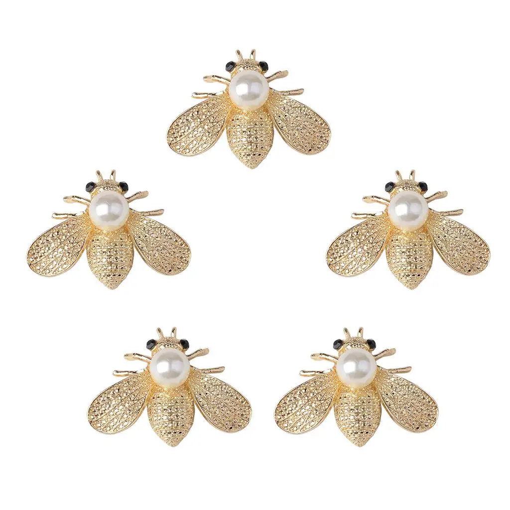 5x Bee Shape Alloy Crystal Pearl Flatback Buttons Scrapbooking Embellishment