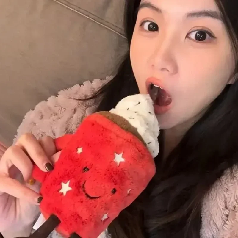 20cm 핫 초콜릿 레드 커피 컵 인형 홈 장식 고양이와 개 상호작용 플러시 펫 휴일 선물