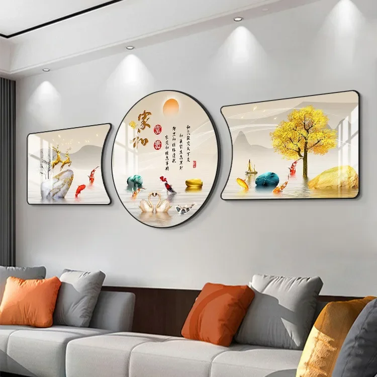 The meaning is good, modern simple and light luxury triptych, new high-end atmospheric living room decorative painting