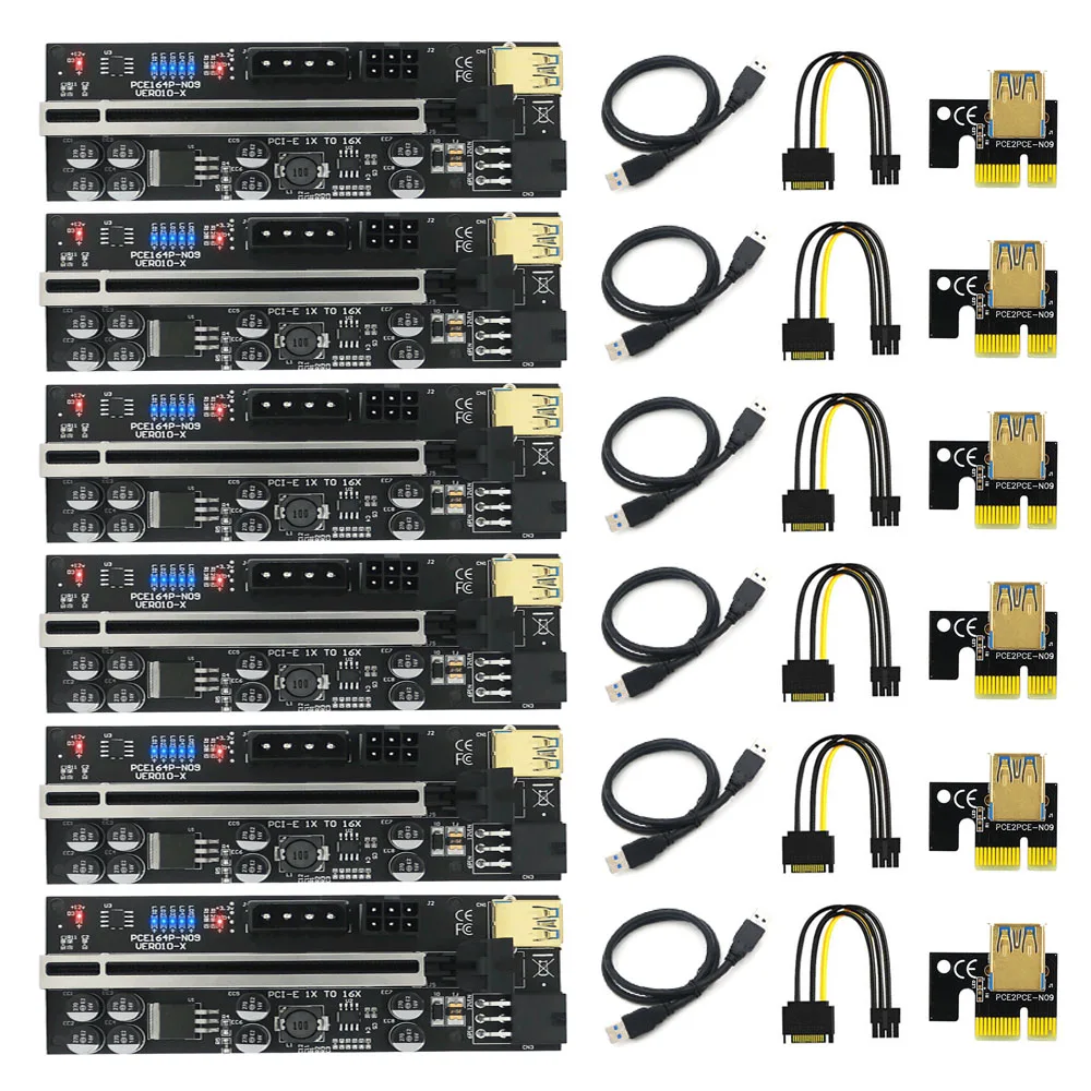 

6 шт. PCIE Riser 010 VER010-X 4/6Pin Питание USB 3,0 кабель Riser PCI Express X16 Riser для видеокарты для майнинга биткоинов