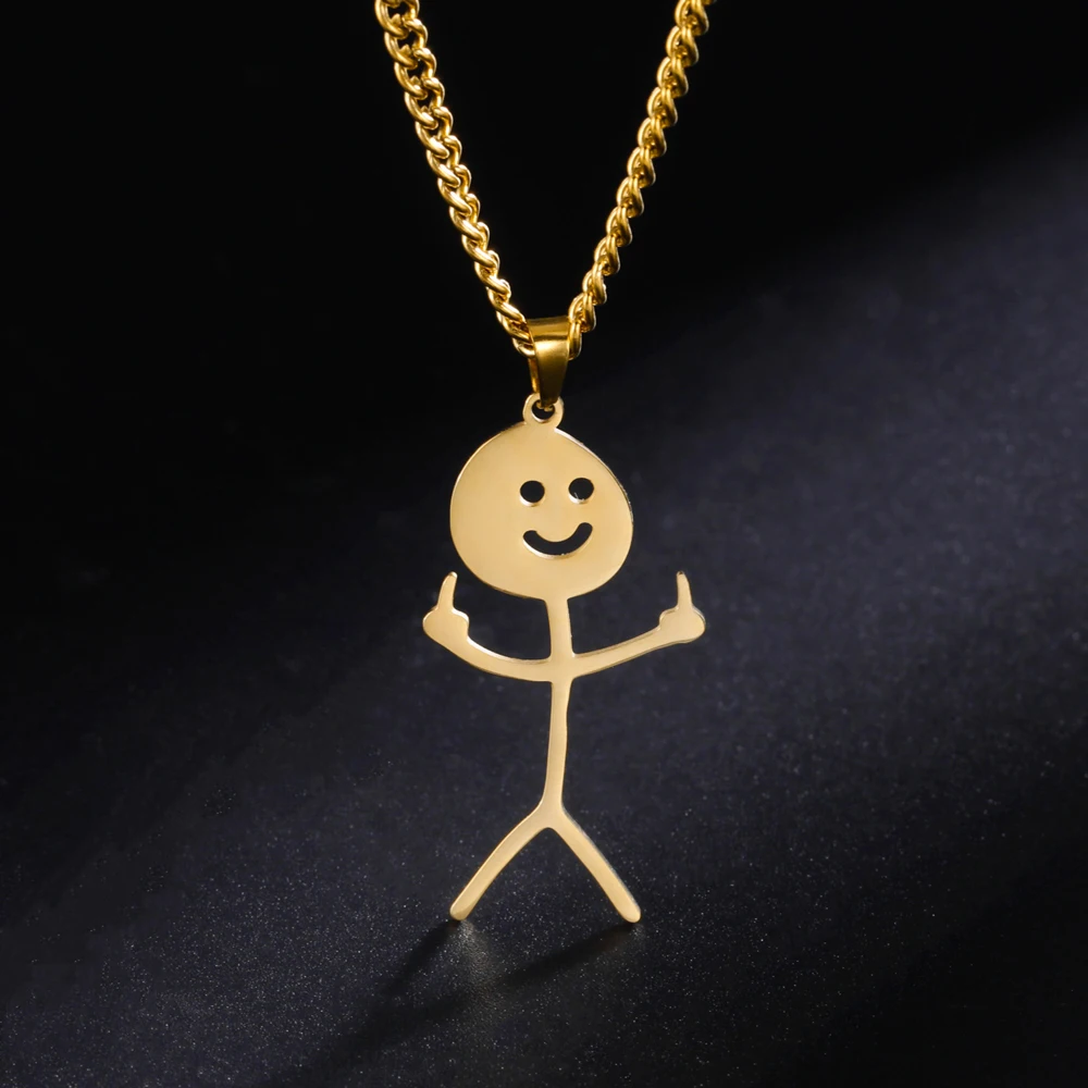 COOLTIME Stickman Anhänger Halskette für Männer Frauen Edelstahl Mittelfinger Geste Kette Halskette Schmuck Geschenk – Detail 15