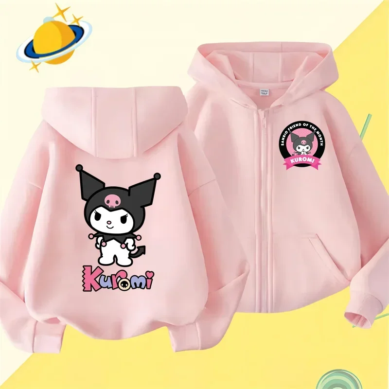 Sanrio Black beauty zipper hoodie girls sweatshirt Autumn and winter long sleeve Harajuku jumper series sewing casual hoodie