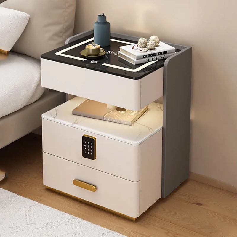 

Smart bedside table simple modern light luxury advanced multi-function wireless charging storage solid wood bedroom bedside tabl