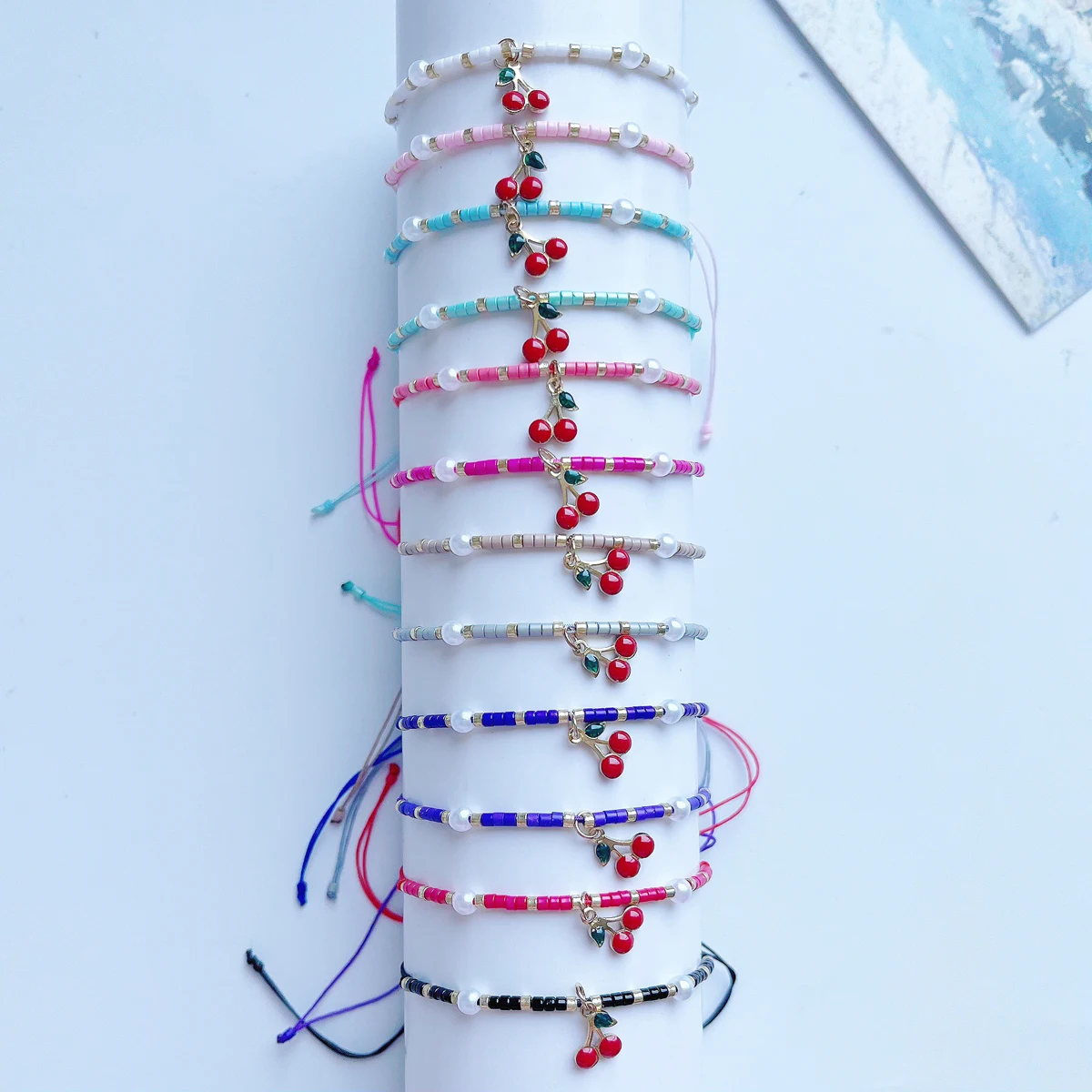 12 قطعة مجموعة أساور من خرز الأرز الملون أساور كرز الفاكهة الصيفية مع مجوهرات اللؤلؤ هدية لسوار الصديق