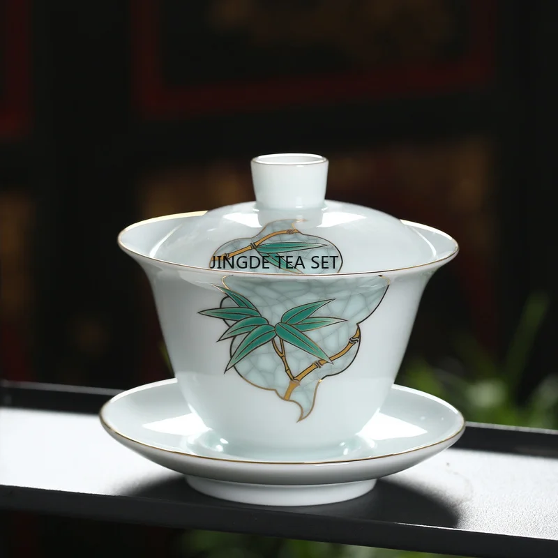

Ceramic single lid bowl creative boutique Kung Fu tea set household Chinese tea bowl