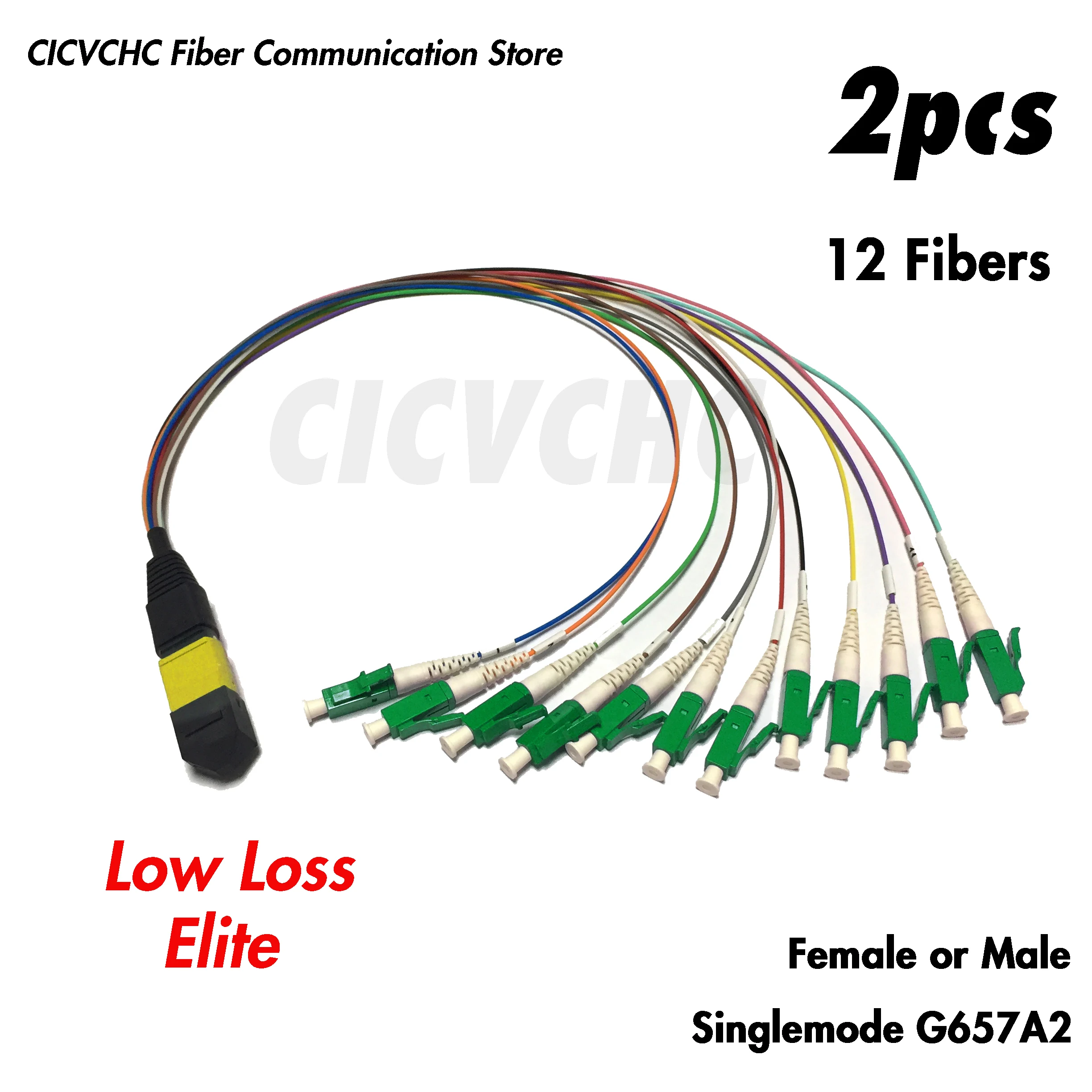 2pcs 12Fibers MPO/APC - LC/APC-Harness cable-SM-0.35m 0.9mm colored tube-Elite/Low Loss-Male/Female