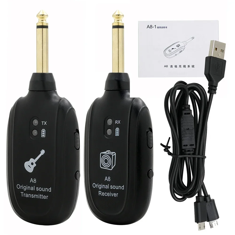 A8 Guitar Wireless System Built-in Rechargeable Transmitter & Receiver for Electric Guitar/Bass with Micro-USB Ideal for Playing