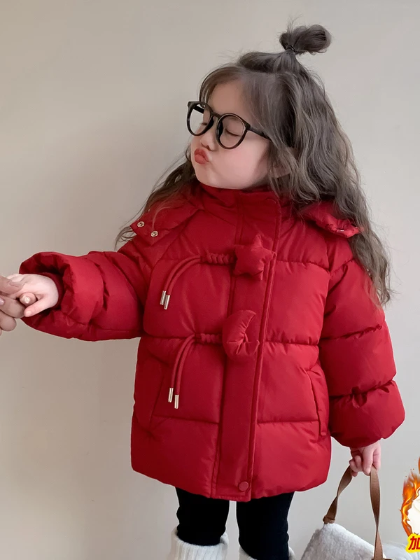 Meninas inverno fce forrado algodão jaet 2025 novo sle vermelho thi quente com capuz estrela lua algodão casaco outerwear para crianças