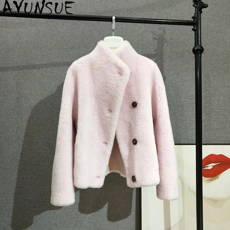 AYUNSUE-casaco curto de pele real para mulheres, jaquetas femininas, parka de gola alta, estilo quente, outono, inverno, 100%, 2024