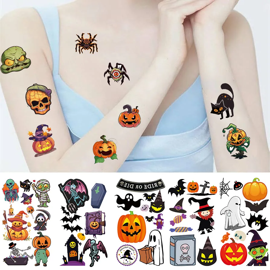 10 Sheets Halloween Tattoo Sticker Temporary Fake Tattoo Arm Hands Body Waterdichte Tatouages Pour Gift Kids Toys