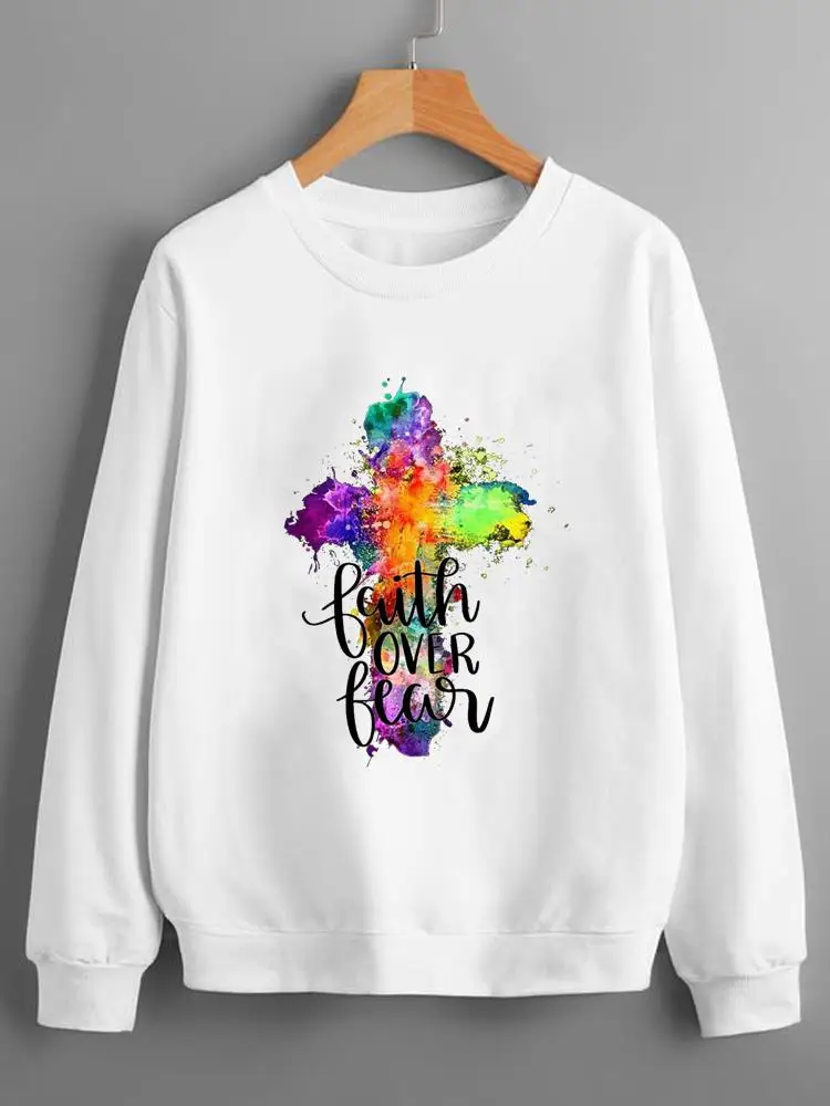 

Watercolor Faith Trend 90s Long Sleeve Pullovers Fashion O-neck Clothing Women Ladies Print Lady Fleece Graphic Sweatshirts