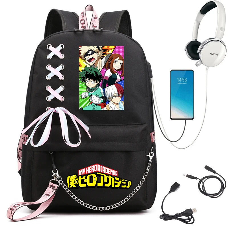 My Hero Academia cartoon backpack USB student schoolbag girls back to school gift image 5