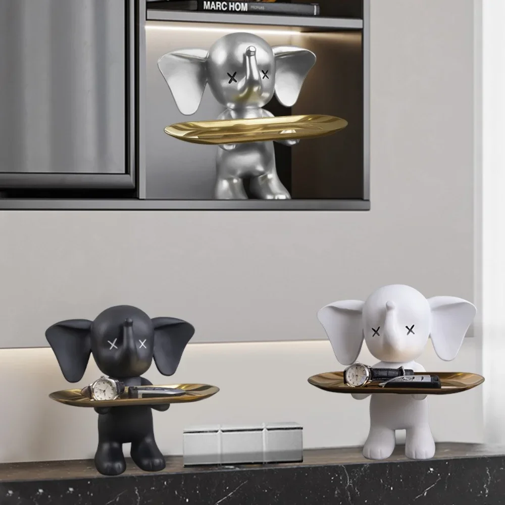 Home Ornaments Elephant Statue Decor Key Storage Tray  Living Room with Storage Table Resin Decorative Sculpture Craft Gifts