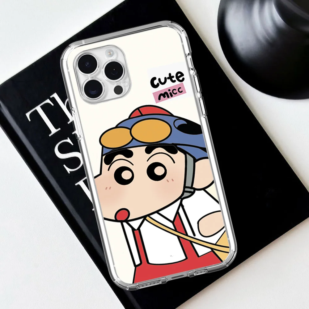 Cute C-Crayon S-Shin C-Chan For iPhone 16 15 13 14 12 11 Pro Plus MAX XS iPhone13 14 Mini Transparent Phone Case