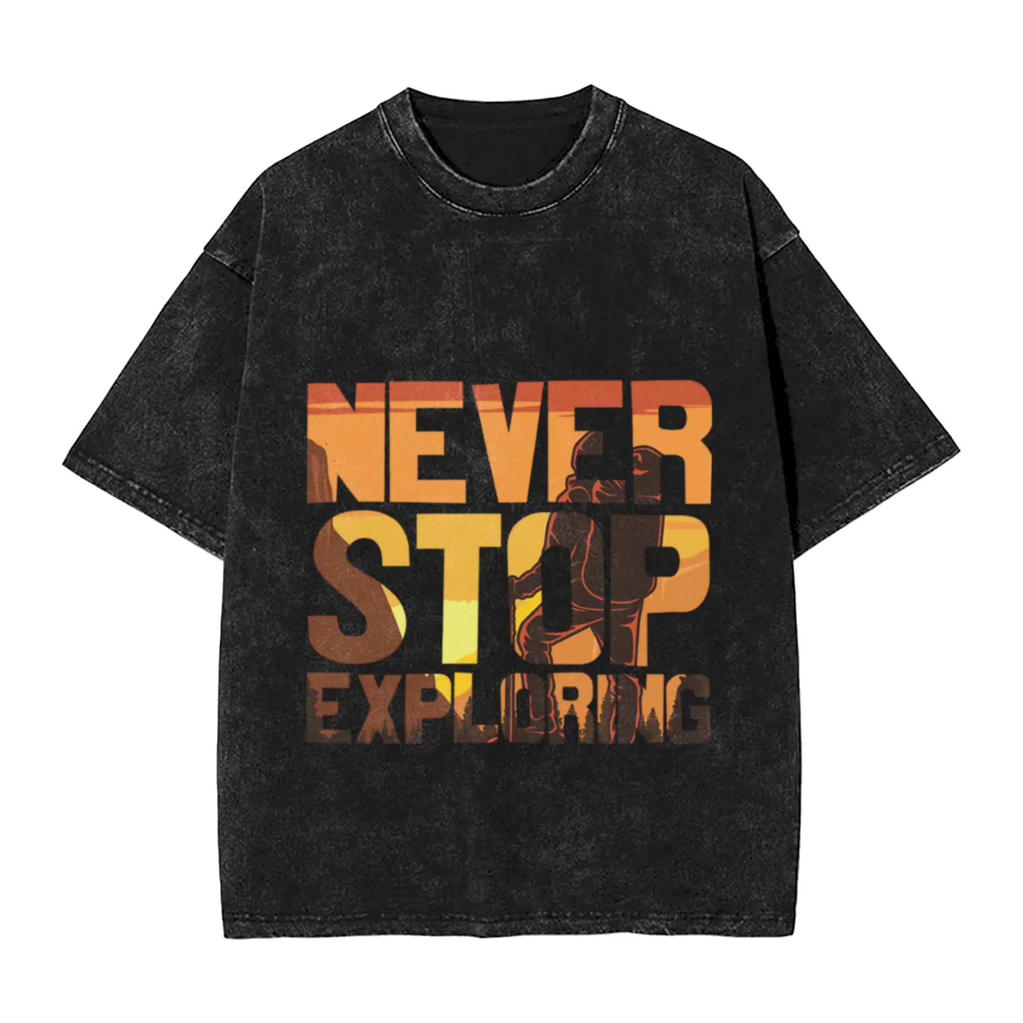 Never Stop Exploring  Unique Trendy A T-Shirt Oversized Short Sleeve Men's Women's Cotton Tees Tops