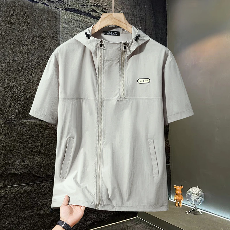 Duży, krótki zestaw z kapturem dla mężczyzn, luźny, na lato, dla puszystych, casualowy, plus size, powiększony dwuczęściowy komplet.