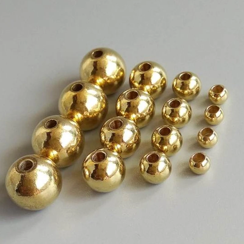 Light Gold Color Round Solid Brass Metal 4mm 5mm 6mm 8mm 10mm 12mm DIY Loose Spacer Crafts Beads for Jewelry Making