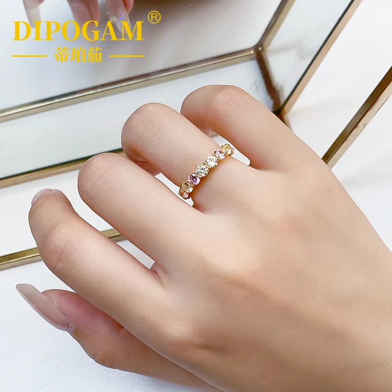 

S925 pure silver inlaid with D-color moissanite pink white interval diamond ring, sweet and exquisite, light luxury trendy ring