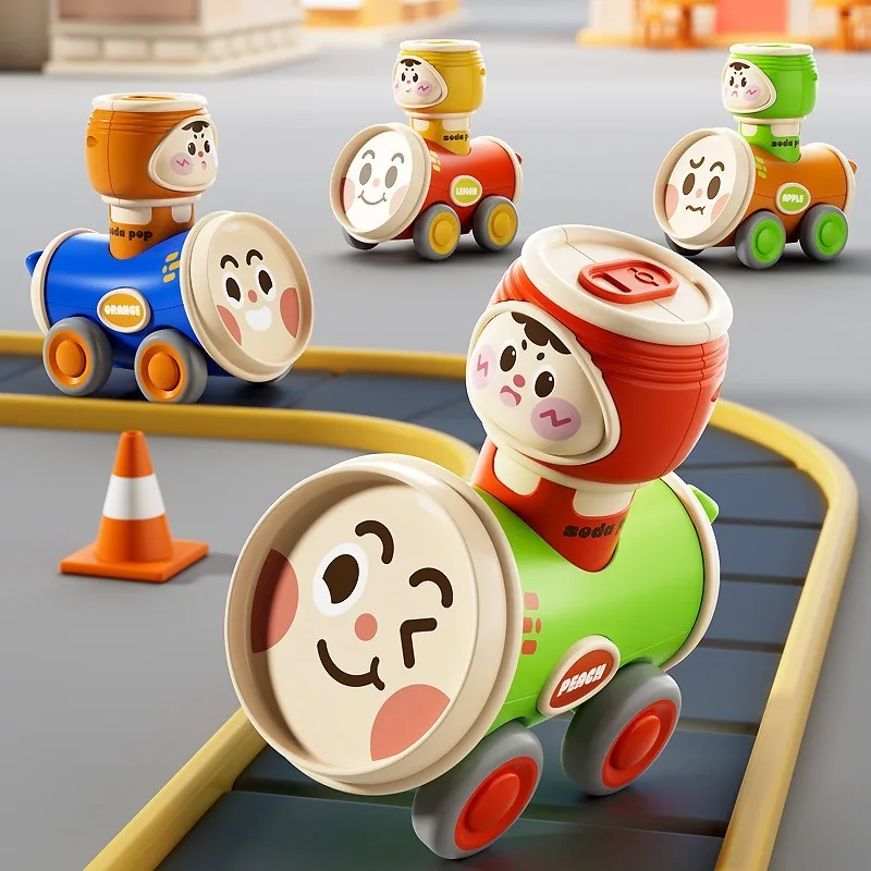 Baby Cartoon Jar Slid Car Press Inertia Small Car Toy Baby Can Play Rotate Toy with Whistle Safe Material Early Education Puzzle - view 2