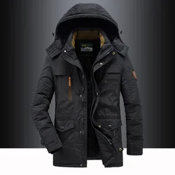 New Winter Men Hooded Parkas Casual Long Down Jackets Fleece Warm Tooling Jackets Good Quality Male Outdoors Winter Coats Size 5