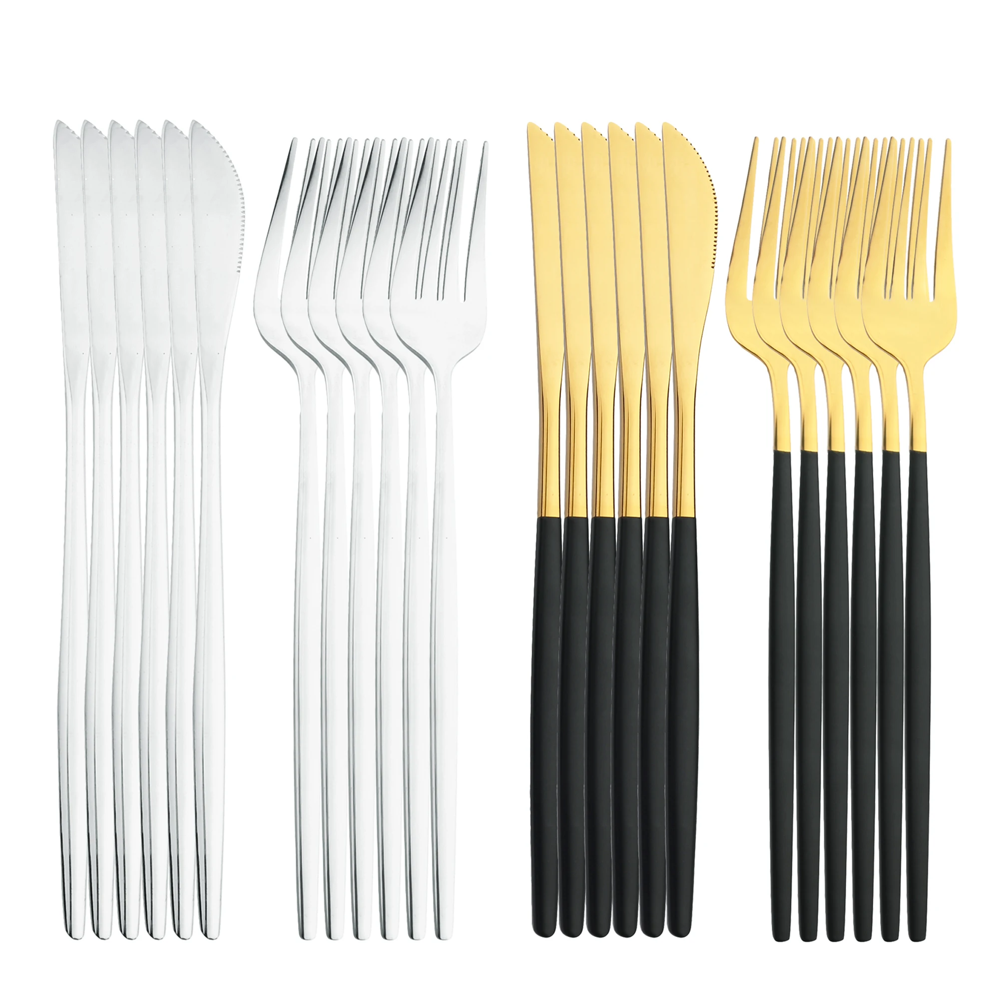 12/24pcs Stainless Steel Knife Fork Cutlery Set  Gold Black Tableware Flatware Set  Kitchen Dinnerware Silverware