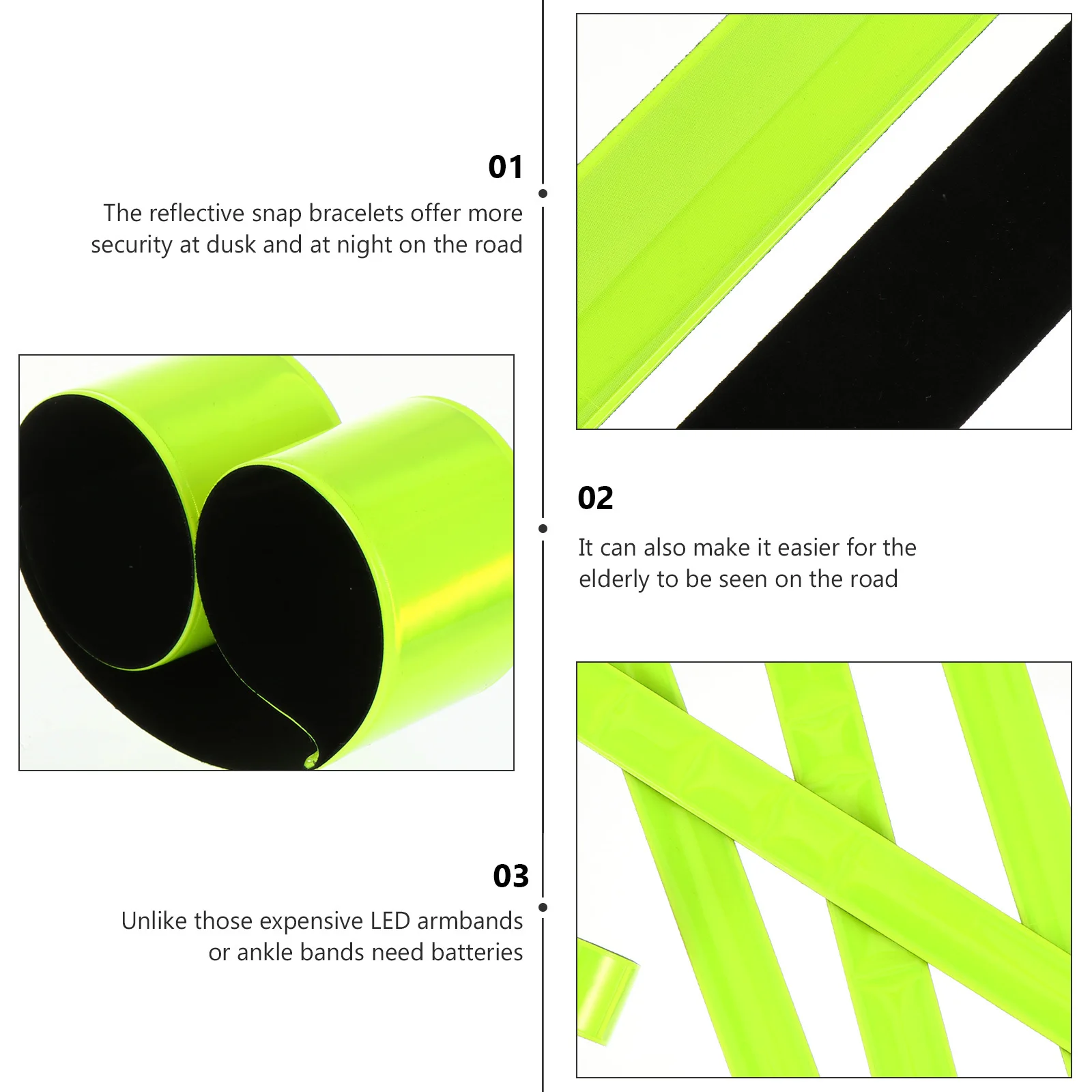 

6Pcs Reflective Wrist Bands Snap Safety Bracelets for Cycling Running Night Visibility Reflector Strip Armband High Visibility