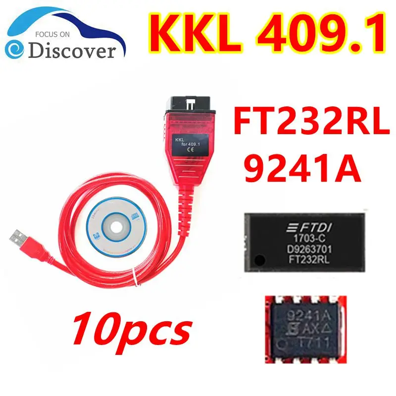 10pcs KKL 409.1 Red PCB Board FT232RL 9241A Real Chip VAG409 USB Code Reader For AUDI/VW Diagnostic Scanner Cable