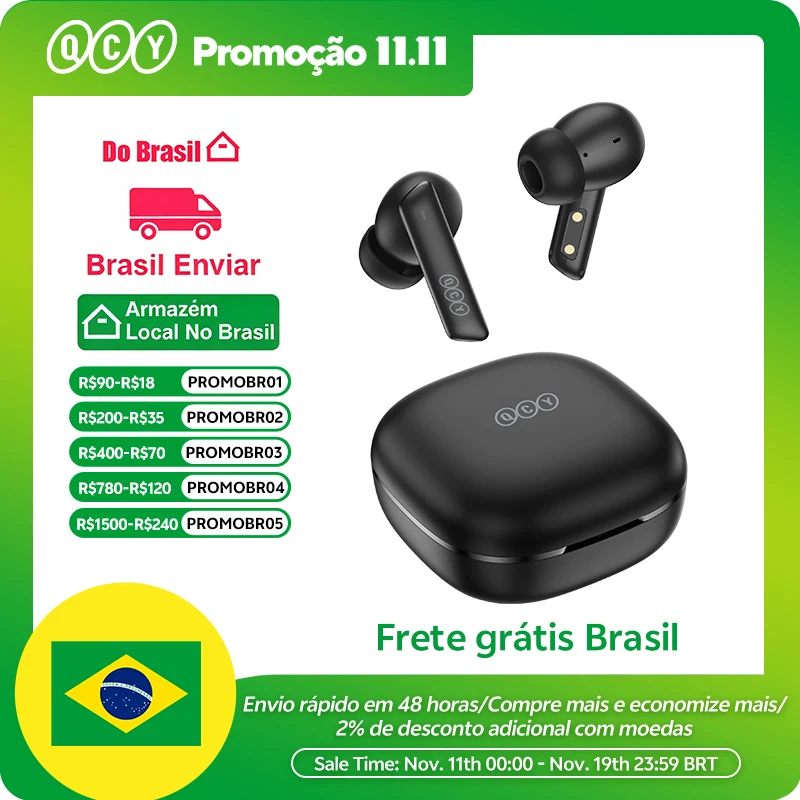 QCY HT05 ANC fone de ouvido sem fio 40dB cancelamento de ruído Bluetooth 5.2 fone de ouvido 6 microfone ENC HD chamada TWS fones de ouvido modo de transparência