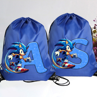Anime Sonics Polyester Drawstring Bags Cartoon Letter Printed Draw String Backpack Men Women Fitness Exercise Portable Handbag