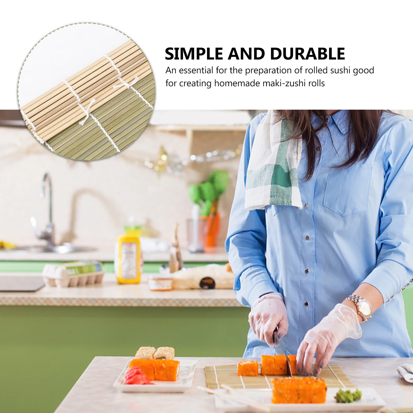 

1 pc Bamboo Mat 30X30Cm Green Wood Sushi Roller For Homemade Maki- Sushi Making Tool Kitchen Utensil
