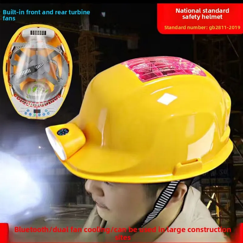 Solar Fan Cap Dual Charging with Bluetooth Radio Multifunctional Construction Site Cooling Safety Helmet