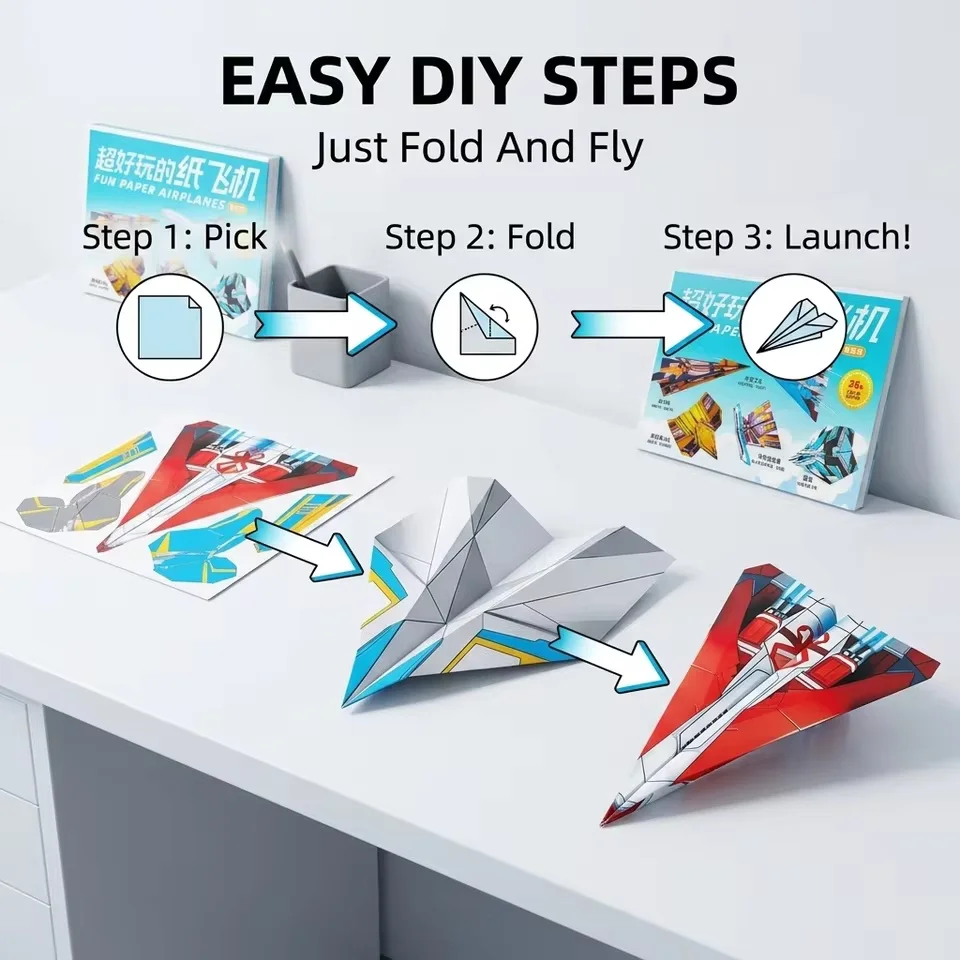 Kit de Origami de Aviones de Papel, 12 Modelos, 36 Hojas de Papel de Colores, Maqueta 3D, Rompecabezas Tridimensional, Entrenamiento de Pensamiento para Adolescentes, Regalo