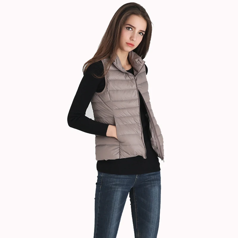 Fitaylor New Women Vests Winter Ultra Light White Duck Down Vest Female Slim Sleeveless Jacket Women Windproof Warm Waistcoat