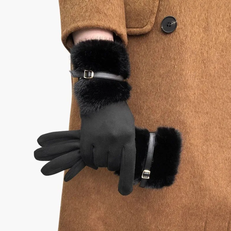 الشتاء النساء الدفء زائد المخملية شاشة تعمل باللمس رشاقته أفخم المعصم الجلد المدبوغ قفازات شخصية الموضة أنيقة محرك الدراجات