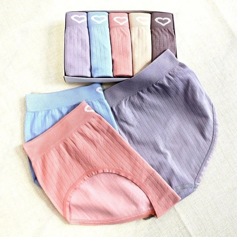 

5Pcs Middle Waist Women Panties Set Female Lingerie Random Color Candy Color Briefs Comfortable High Elastic