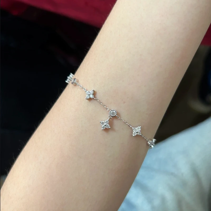 S925 Silver Zircon Bracelets Women Korean Fashion Sweet Girls Sparkling Hollow Delicate Chain Bracelet Party Fine Jewelry Gifts