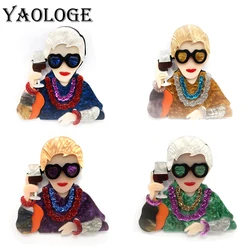 YAOLOGE New Mixed Color Wine Cup Grandma Acrylic Cute Brooch Original Portrait Fashion Personality Splicing Fashion Brooch