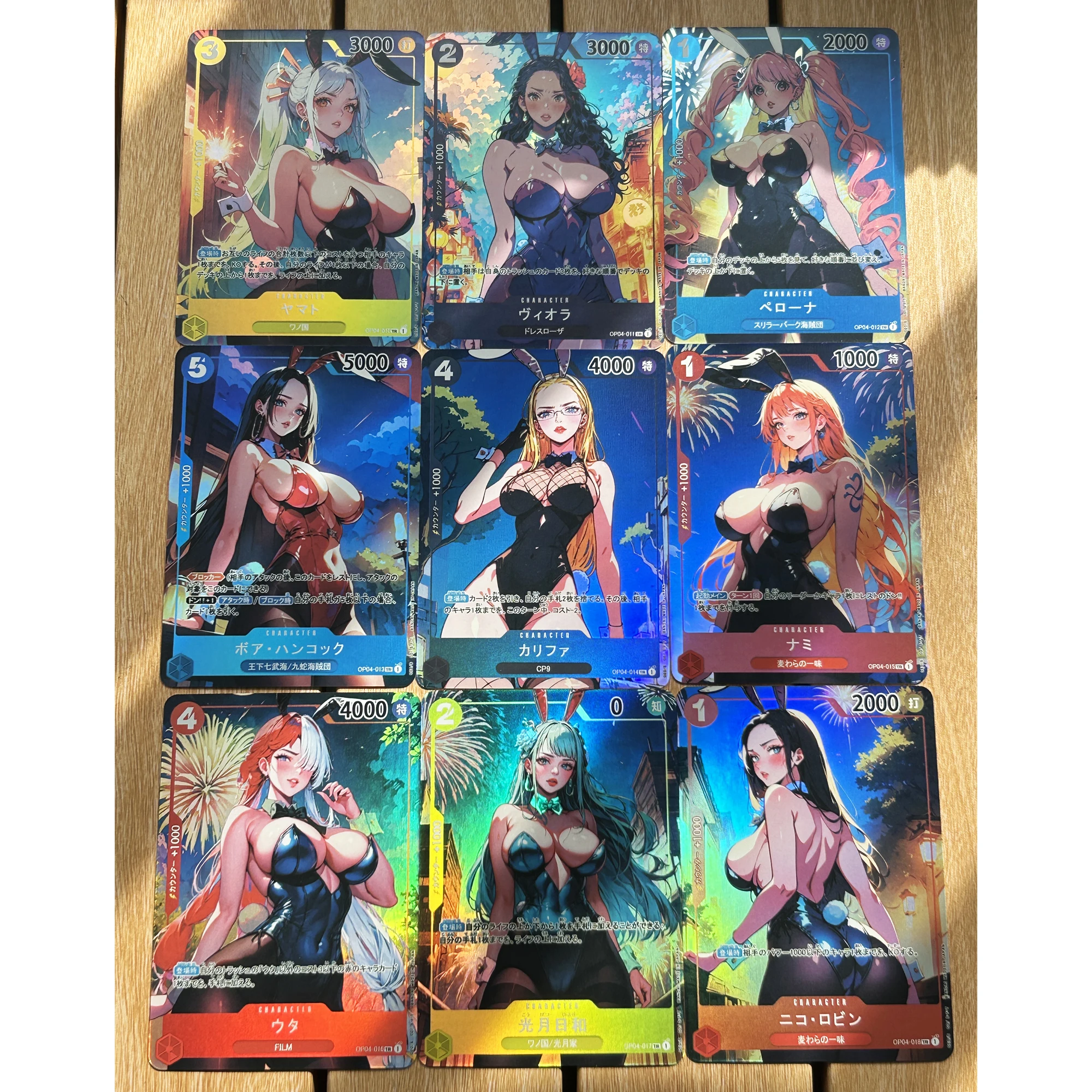 9Pcs/set Diy OPCG Hancock Robin Nami Uta Reiju Bunny Girl Series Flash Card Classic Game Anime Collection Card Gift Toy