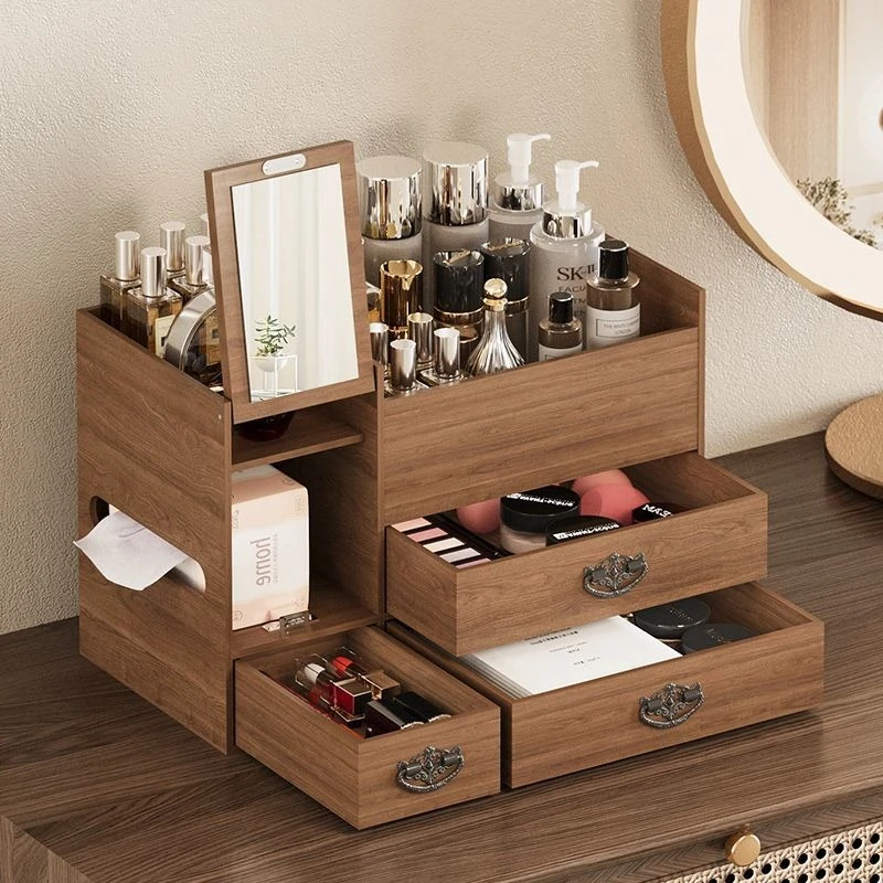 

Cosmetics storage box with mirror drawer desktop dresser household skin care product lipstick