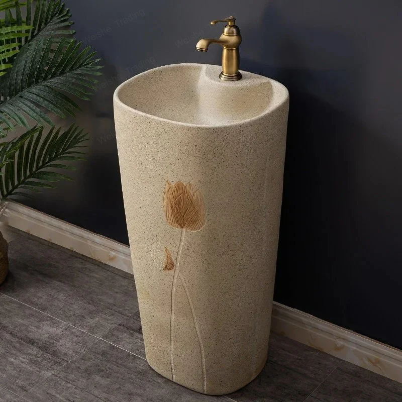 

Pedestal Washbasin for Home Small Apartment Floor-standing Ceramic Bathroom Sinks Outdoor Balcony Toilet Countertop Washbasin U