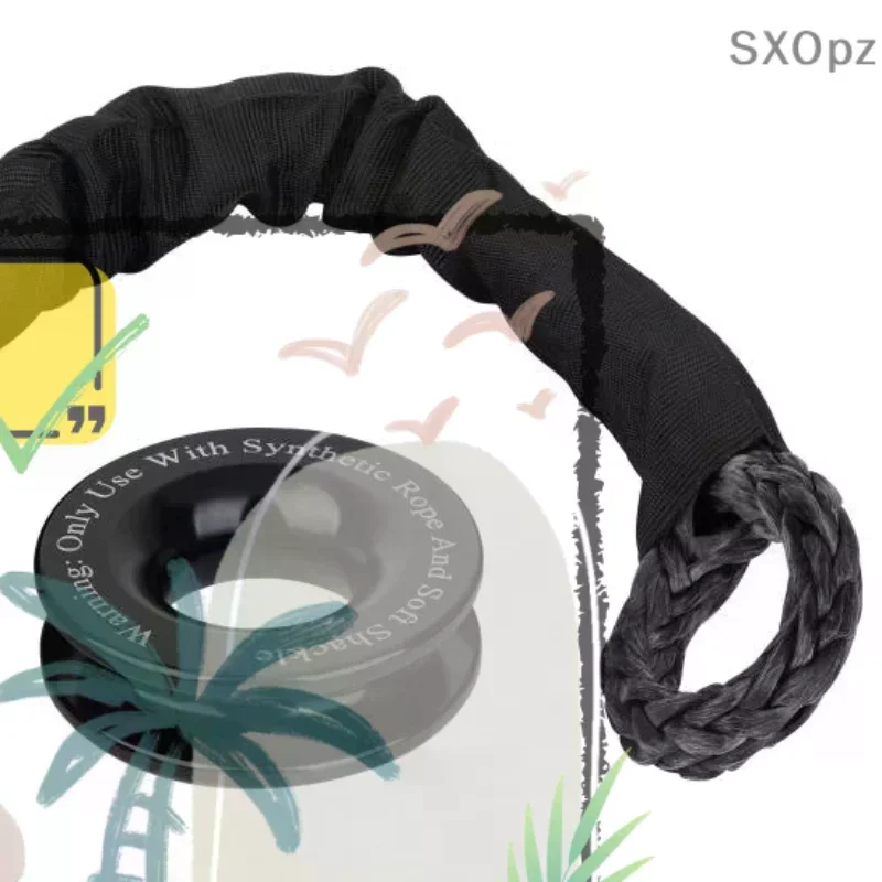 66000lbs Winch Rope Synthetic Soft Shackle: Recovery Ring Set Rugged Protective Sleeve Truck