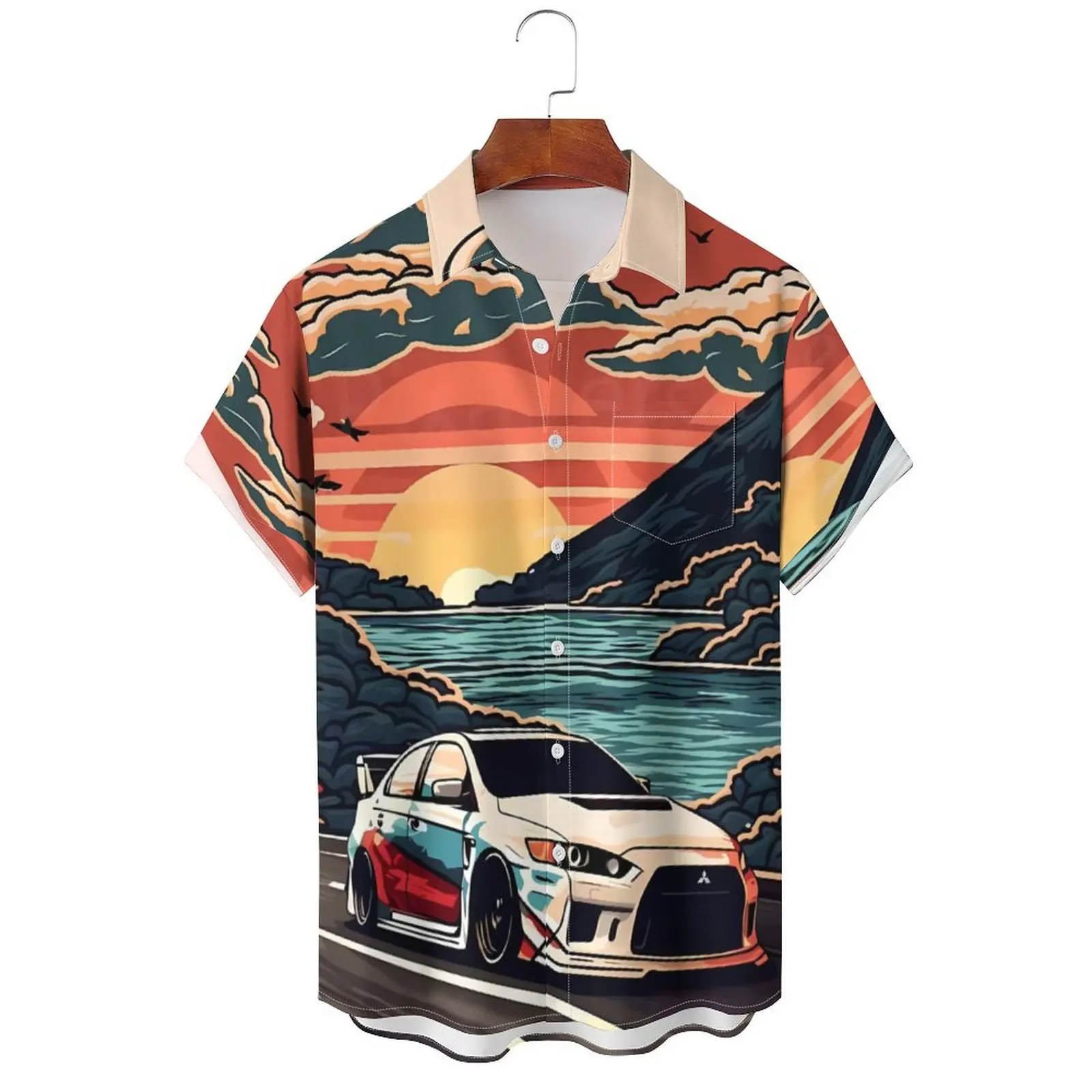 Vintage Men's Shirt For men Sleeve Tops Beach and cars 3d Print Shirt Summer Sweatshirt Tees Designer fashing shirt leisure time