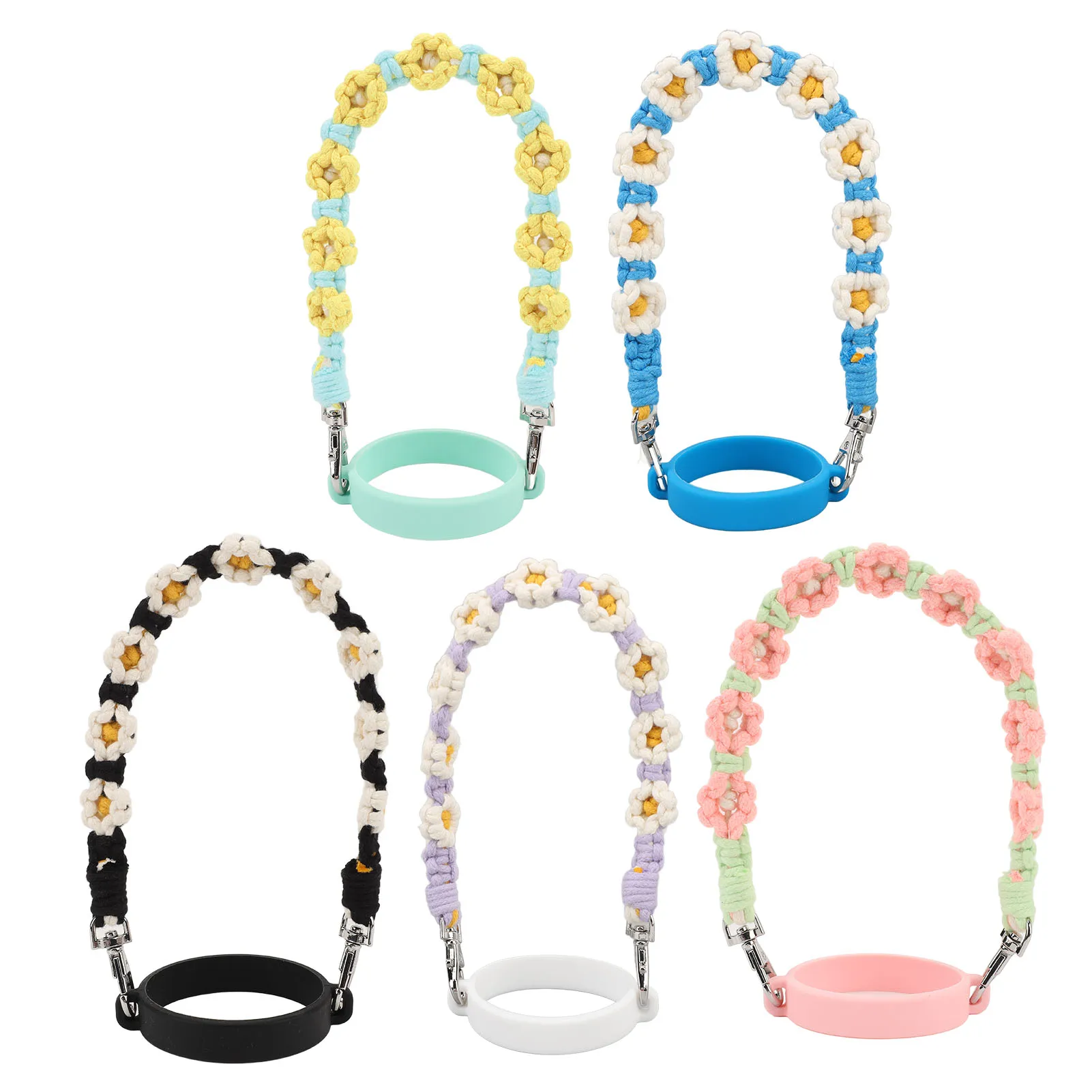 Water Bottle Lanyard Cute Flower Multipurpose Silicone Loop Water Bottle Handle Hand Woven Lightweight for Camping for Outdoor