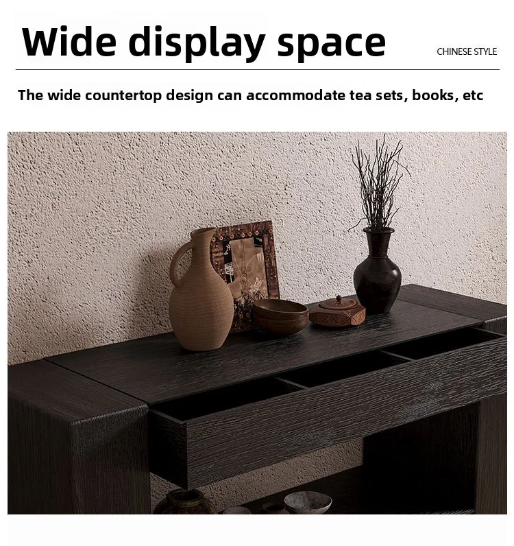 Wabi Sabi Wind Entrance Cabinet Hotel Clubhouse Display Locker with Pumped Solid Wood