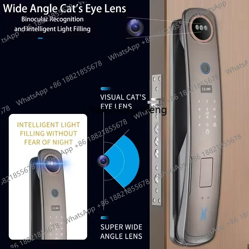 Usmartgo Biometric Smart Door Lock Face Fingerprint Password Entry Lock Photo Capture Digital Viewer Intercom Active Monitoring