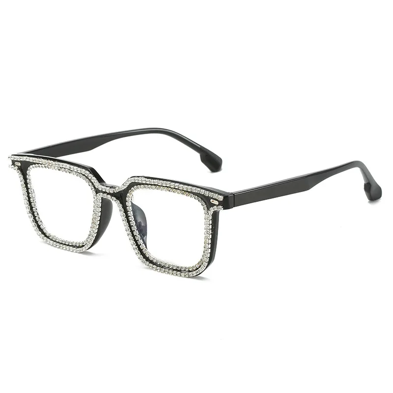 

2024 new square frame eyeglasses frame personalized diamond PC flat glasses tiktok quirky party