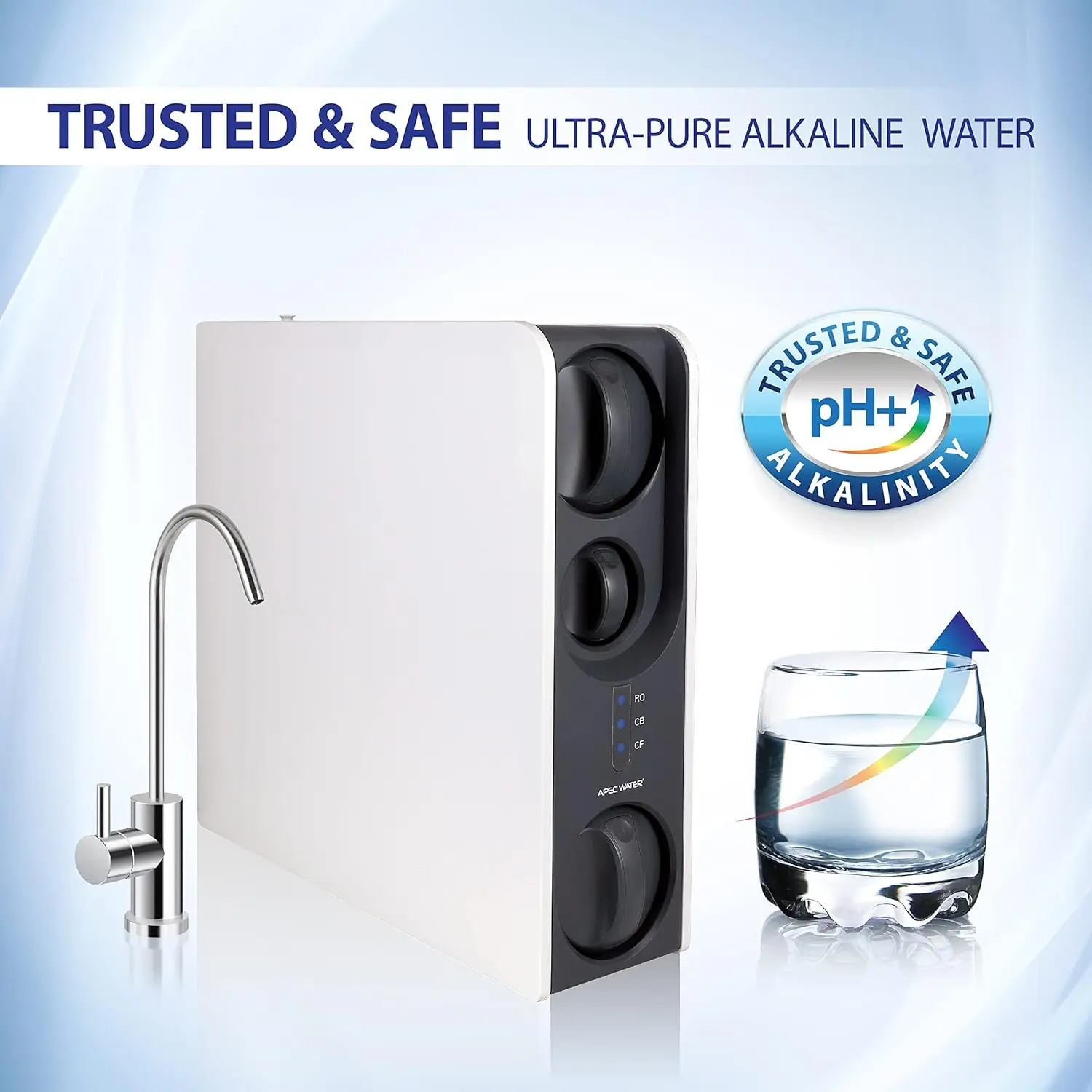 Reverse Osmosis System 3-Stage Water Filter System with pH+, Pure Alkaline Water Filter, Smart Replace