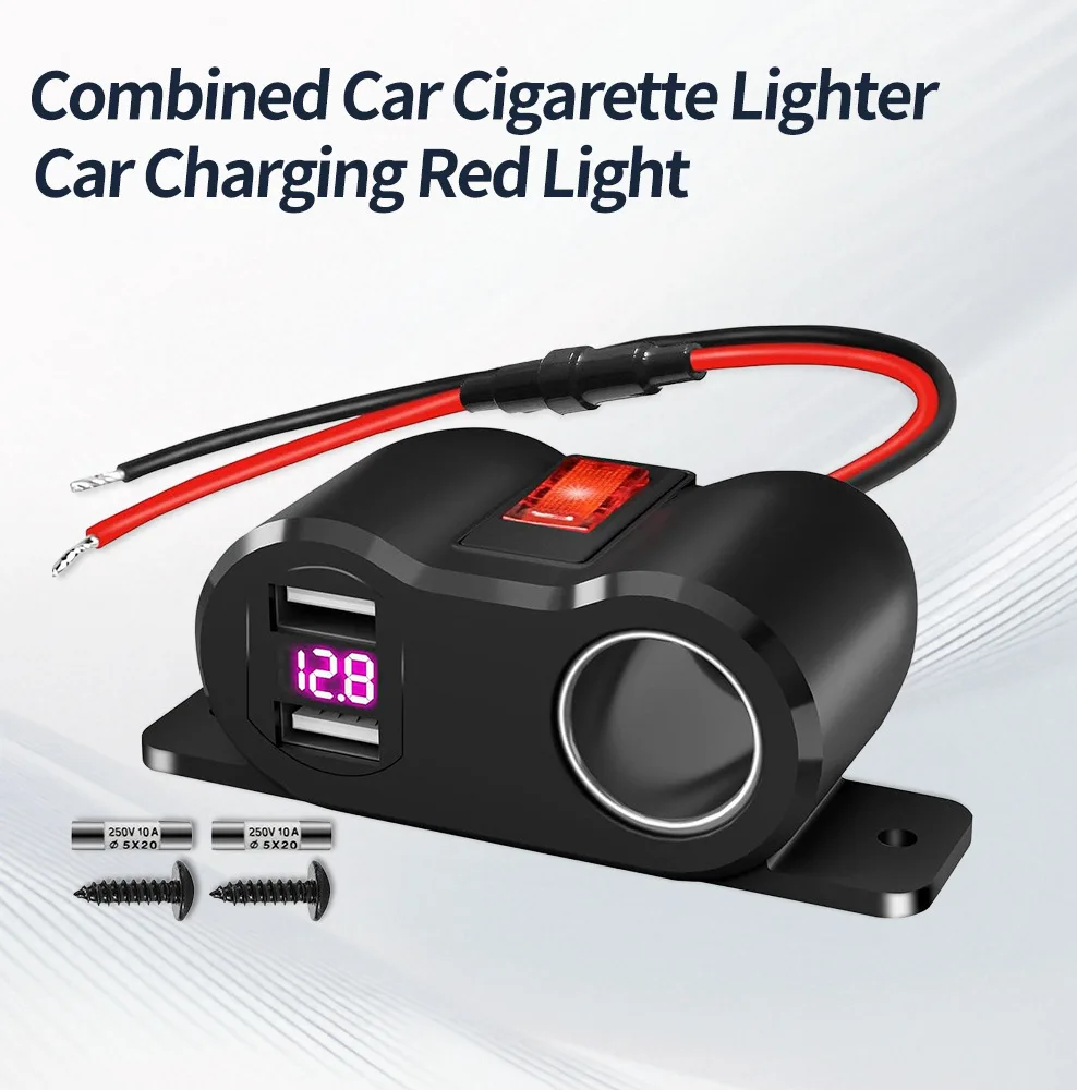 Cargador de 12V/24V con doble puerto USB QC3.0 y PD Tipo-C con interruptor, enchufe impermeable para encendedor de cigarrillos para coche, motocicleta, embarcación, RV