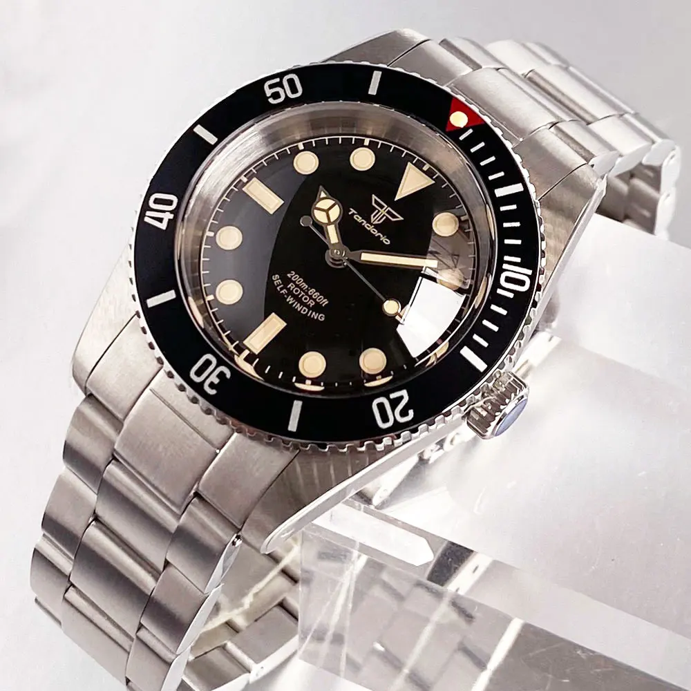 NH35 Tandorio Vintage Luminous 38mm Sapphire 20ATM Waterproof Automatic Movt Dive Watch Men 120 Click Steel Bracelet view 2