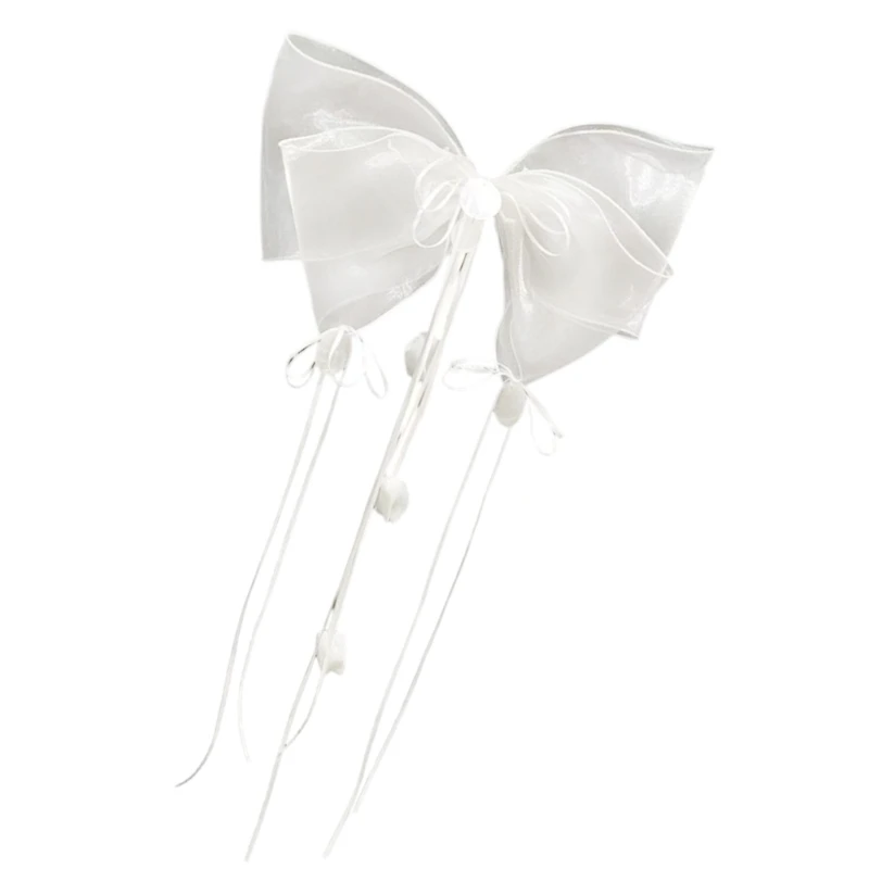 

Fashionable Large Bowknot Barrette Hair Accessory Tulle Hair Bows with Tassels 15UB